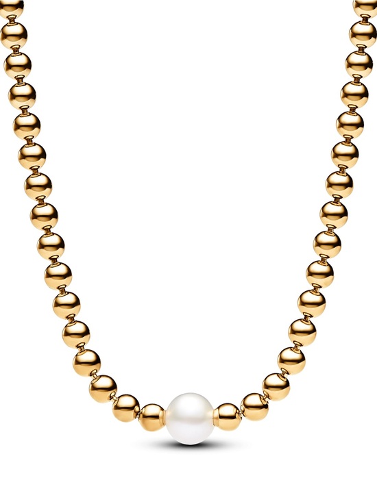 Pandora Jewelry - Pandora Gold Bead Necklace with White Pearl Accent